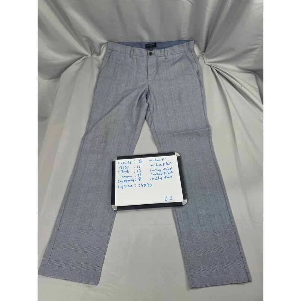 Banana Republic Aiden Fit Mens 34x32 Blue Glen Plaid Cotton Chino Pants Slim